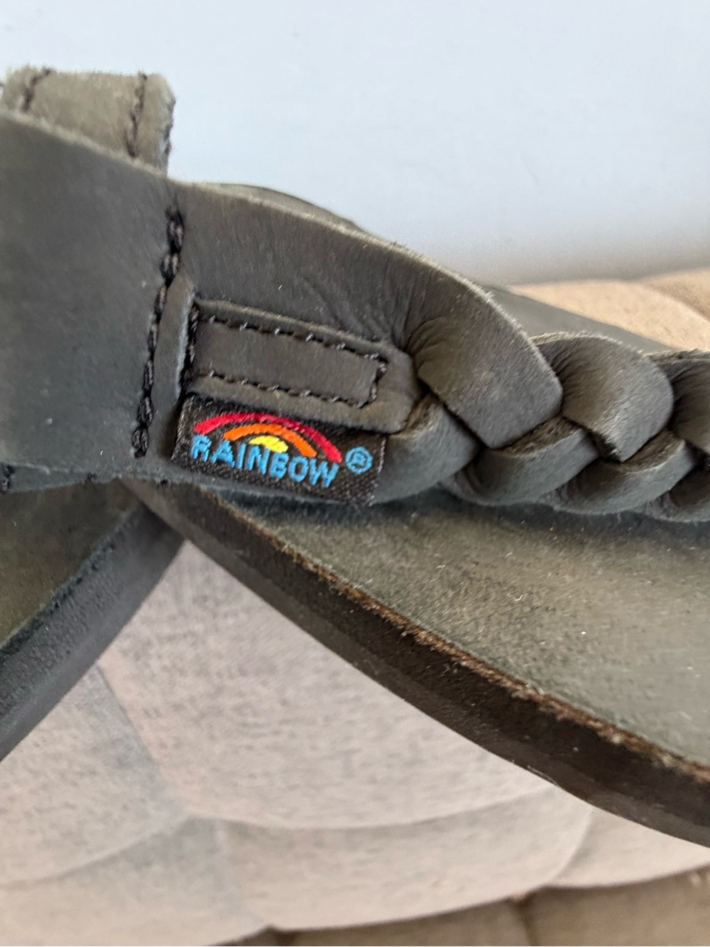 Rainbow Black Braided T-Strap Sandals